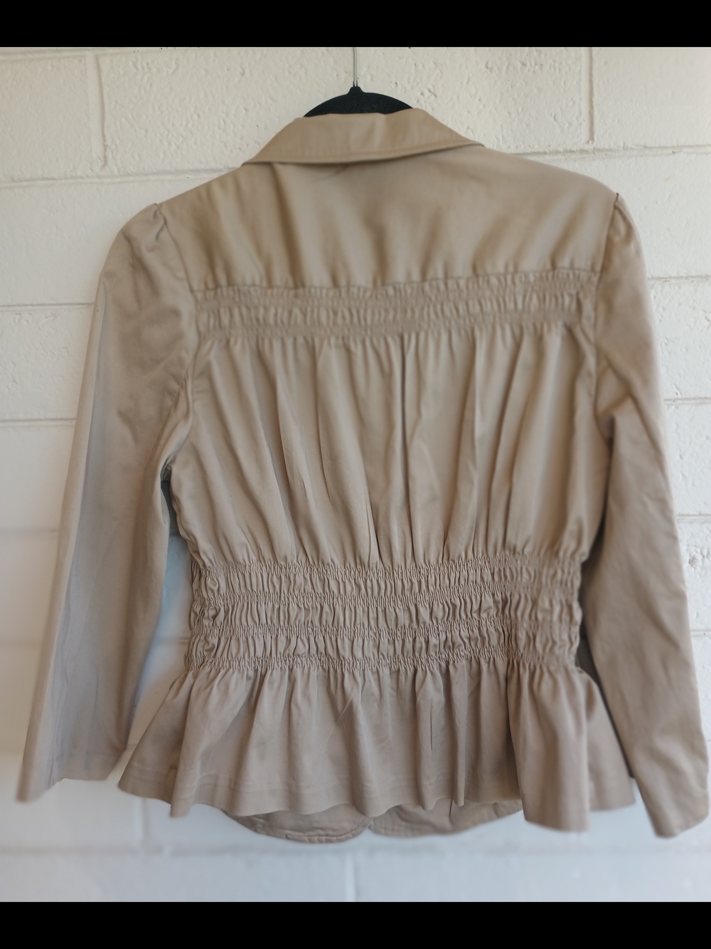 Sunny Taylor Beige Ruched Cotton Blazer Size L - Picture 9 of 11